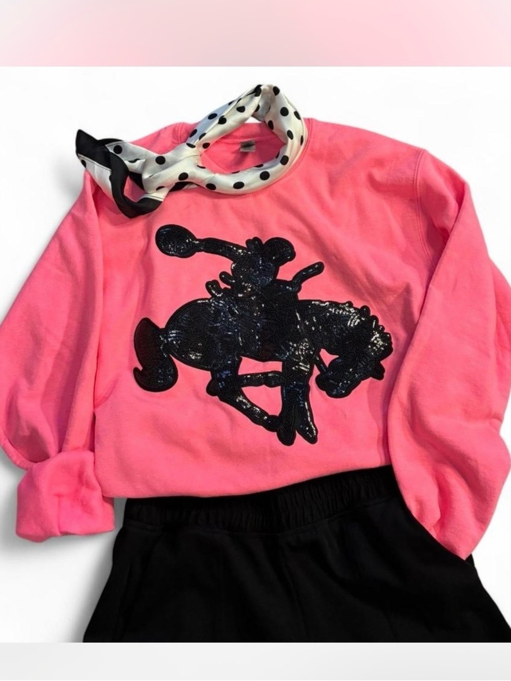 ' Hot Pink w/black Sequin Rodeo Sweatshirt